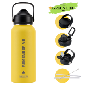 Green Life Hydro Wide Mouth Water Bottle Leakproof Lid, 32 oz ( Sunflower )