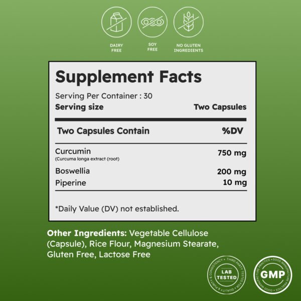Turmeric Curcumin 750mg, Natural Support for Joint – Non-GMO – 60 Capsules - Image 3