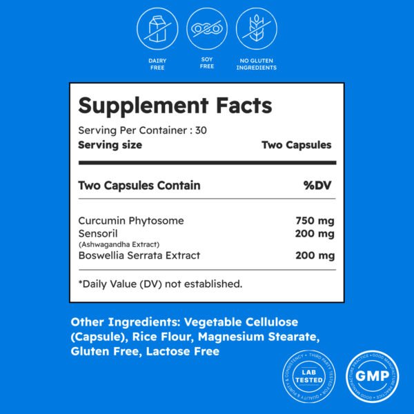 Green Life Org Premium Curcumin Phytosome C3 750mg Ashwagandha for Stress & Balance Sensoril & Boswellia Support for Mind & Body High Bioavailability - Image 3